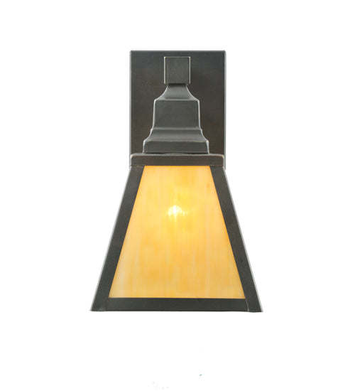 Meyda Lighting Mission 7" Craftsman Brown Prime Wall Sconce With Beige Shade Glass