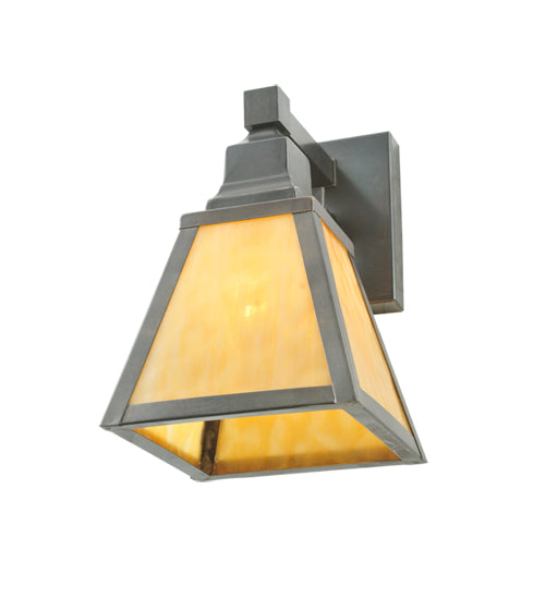 Meyda Lighting Mission 7" Craftsman Brown Prime Wall Sconce With Beige Shade Glass