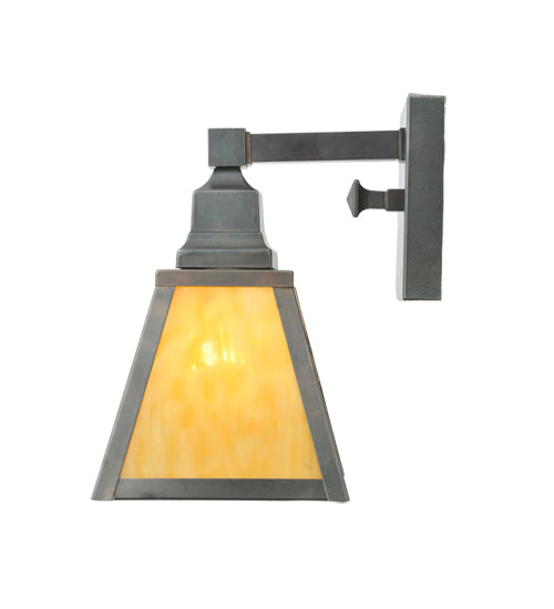 Meyda Lighting Mission 7" Craftsman Brown Prime Wall Sconce With Beige Shade Glass