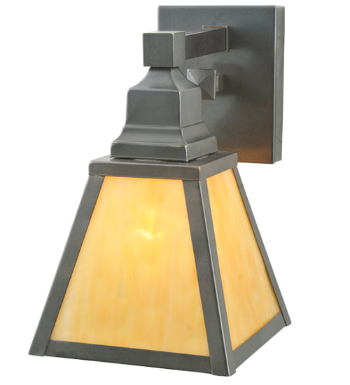 Meyda Lighting Mission 7" Craftsman Brown Prime Wall Sconce With Beige Shade Glass