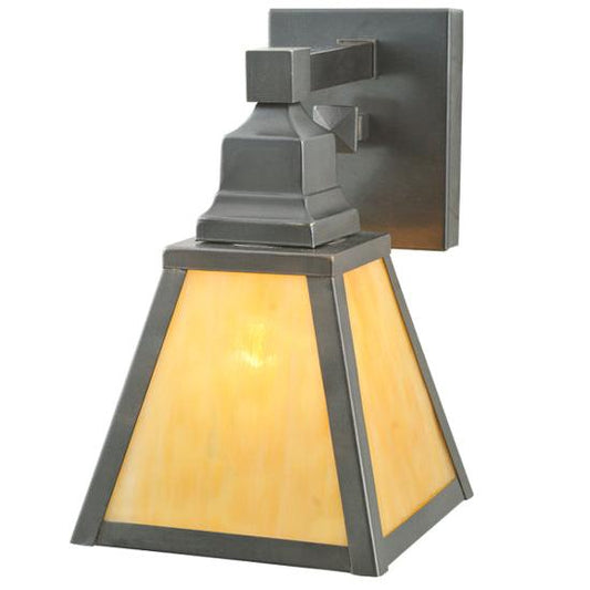 Meyda Lighting Mission 7" Craftsman Brown Prime Wall Sconce With Beige Shade Glass