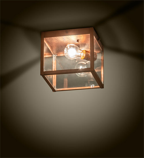 Meyda Lighting Mission 8"Sq Raw Copper Prime Flush Mount Light With Clear Shade Glass