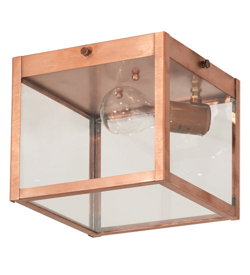 Meyda Lighting Mission 8"Sq Raw Copper Prime Flush Mount Light With Clear Shade Glass