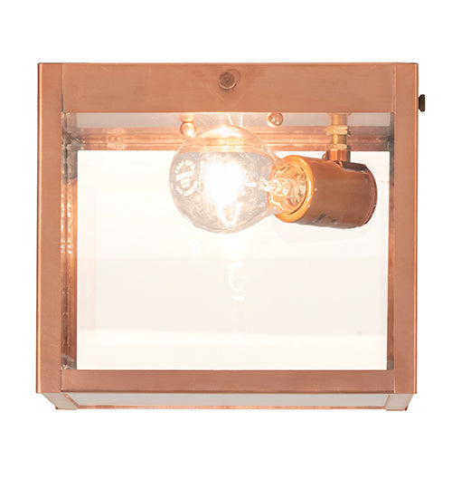 Meyda Lighting Mission 8"Sq Raw Copper Prime Flush Mount Light With Clear Shade Glass