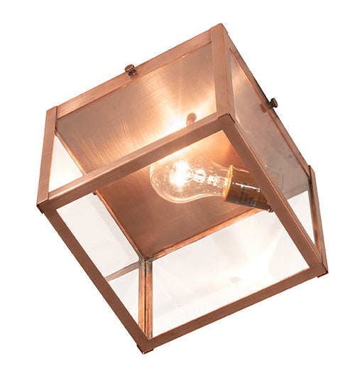 Meyda Lighting Mission 8"Sq Raw Copper Prime Flush Mount Light With Clear Shade Glass