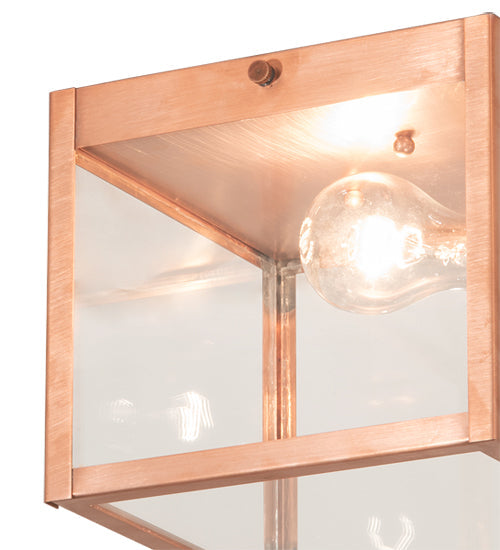 Meyda Lighting Mission 8"Sq Raw Copper Prime Flush Mount Light With Clear Shade Glass