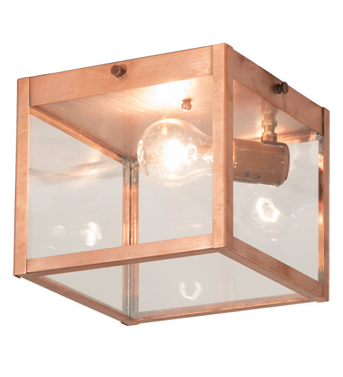 Meyda Lighting Mission 8"Sq Raw Copper Prime Flush Mount Light With Clear Shade Glass