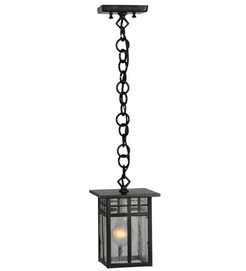 Meyda Lighting Mission 9" Craftsman Brown Hanging Mini Lantern Pendant Light With Clear Seeded Shade Glass