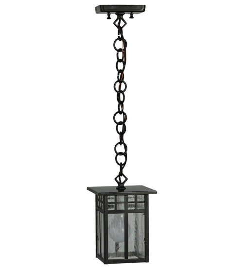 Meyda Lighting Mission 9" Craftsman Brown Hanging Mini Lantern Pendant Light With Clear Seeded Shade Glass
