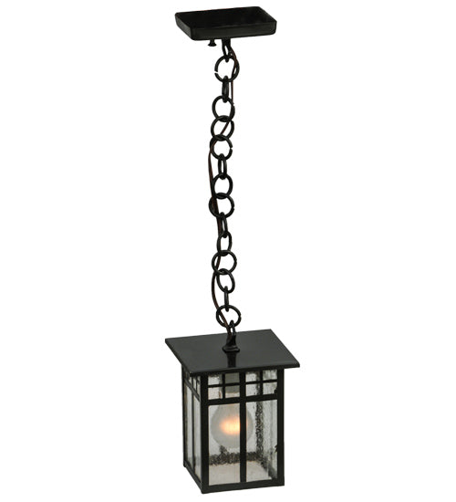 Meyda Lighting Mission 9" Craftsman Brown Hanging Mini Lantern Pendant Light With Clear Seeded Shade Glass