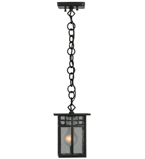 Meyda Lighting Mission 9" Craftsman Brown Hanging Mini Lantern Pendant Light With Clear Seeded Shade Glass