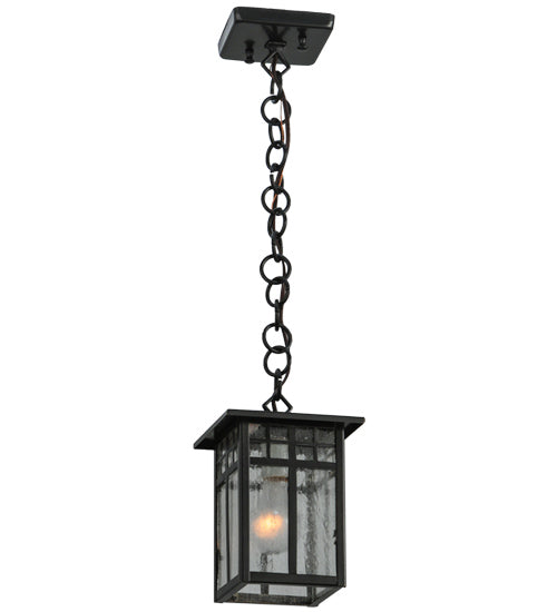 Meyda Lighting Mission 9" Craftsman Brown Hanging Mini Lantern Pendant Light With Clear Seeded Shade Glass