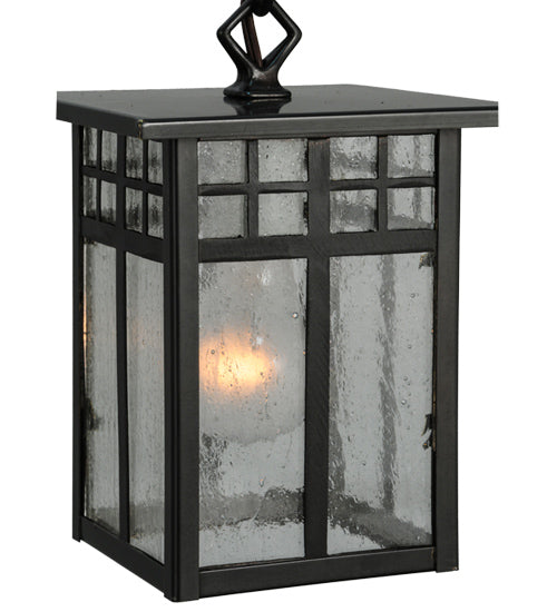 Meyda Lighting Mission 9" Craftsman Brown Hanging Mini Lantern Pendant Light With Clear Seeded Shade Glass