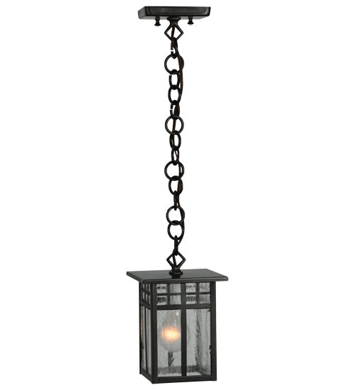 Meyda Lighting Mission 9" Craftsman Brown Hanging Mini Lantern Pendant Light With Clear Seeded Shade Glass