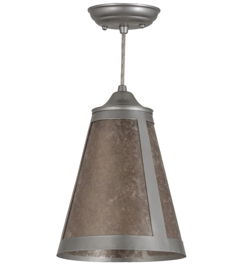 Meyda Lighting Mission 9" Nickel Mini Cantilever Pendant Light With Silver Mica Shade Glass