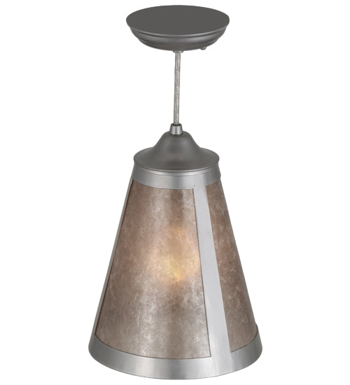 Meyda Lighting Mission 9" Nickel Mini Cantilever Pendant Light With Silver Mica Shade Glass