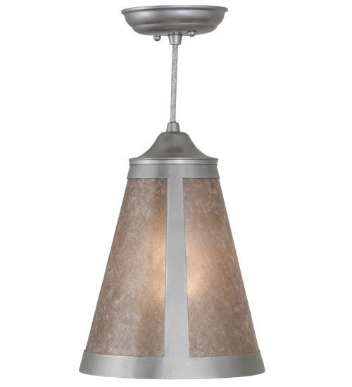 Meyda Lighting Mission 9" Nickel Mini Cantilever Pendant Light With Silver Mica Shade Glass