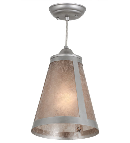 Meyda Lighting Mission 9" Nickel Mini Cantilever Pendant Light With Silver Mica Shade Glass