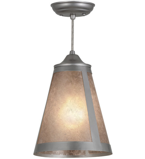 Meyda Lighting Mission 9" Nickel Mini Cantilever Pendant Light With Silver Mica Shade Glass