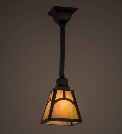 Meyda Lighting Mission 9" Solar Black Hill Top Pendant Light With Beige Iridescent Art Shade Glass