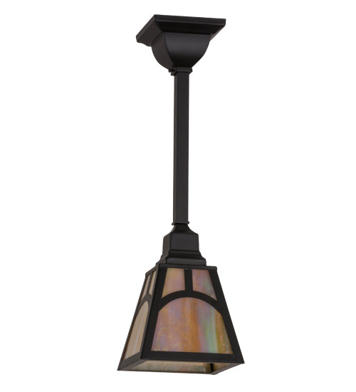 Meyda Lighting Mission 9" Solar Black Hill Top Pendant Light With Beige Iridescent Art Shade Glass