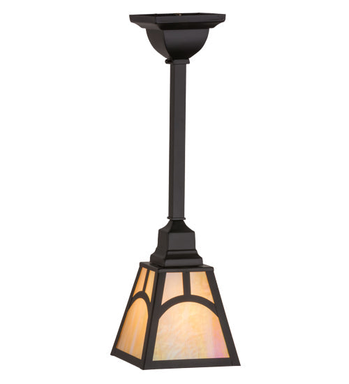 Meyda Lighting Mission 9" Solar Black Hill Top Pendant Light With Beige Iridescent Art Shade Glass