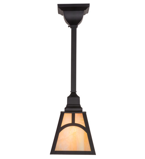Meyda Lighting Mission 9" Solar Black Hill Top Pendant Light With Beige Iridescent Art Shade Glass