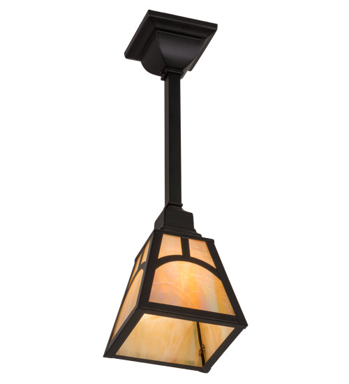 Meyda Lighting Mission 9" Solar Black Hill Top Pendant Light With Beige Iridescent Art Shade Glass