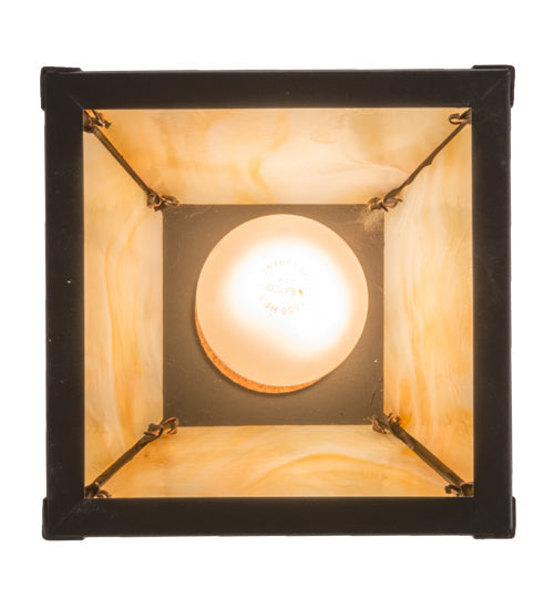 Meyda Lighting Mission 9" Solar Black Hill Top Pendant Light With Beige Iridescent Art Shade Glass