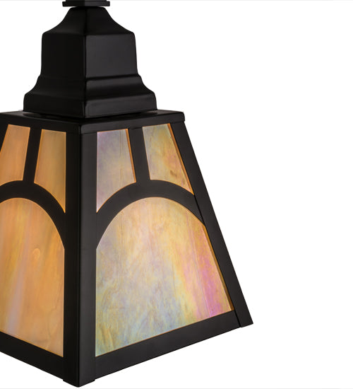 Meyda Lighting Mission 9" Solar Black Hill Top Pendant Light With Beige Iridescent Art Shade Glass
