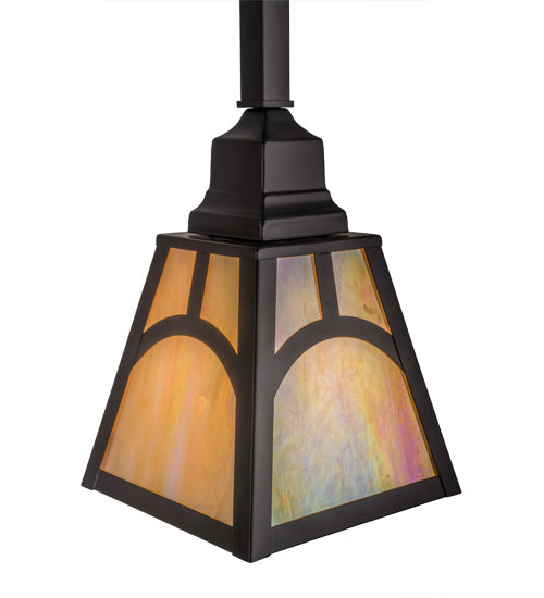 Meyda Lighting Mission 9" Solar Black Hill Top Pendant Light With Beige Iridescent Art Shade Glass