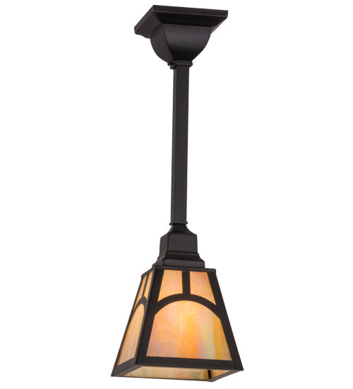 Meyda Lighting Mission 9" Solar Black Hill Top Pendant Light With Beige Iridescent Art Shade Glass