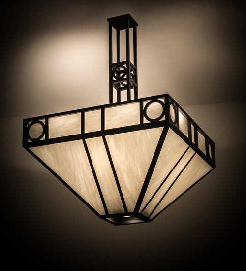 Meyda Lighting Mission Chic 51" 9-Light Oil Rubbed Bronze Pendant Light With White Art Shade Glass