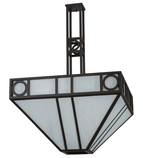 Meyda Lighting Mission Chic 51" 9-Light Oil Rubbed Bronze Pendant Light With White Art Shade Glass