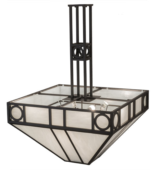 Meyda Lighting Mission Chic 51" 9-Light Oil Rubbed Bronze Pendant Light With White Art Shade Glass