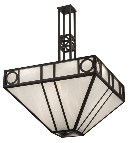 Meyda Lighting Mission Chic 51" 9-Light Oil Rubbed Bronze Pendant Light With White Art Shade Glass