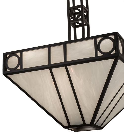 Meyda Lighting Mission Chic 51" 9-Light Oil Rubbed Bronze Pendant Light With White Art Shade Glass