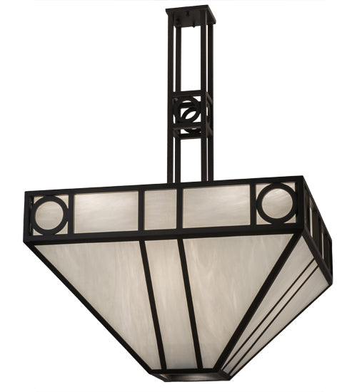 Meyda Lighting Mission Chic 51" 9-Light Oil Rubbed Bronze Pendant Light With White Art Shade Glass