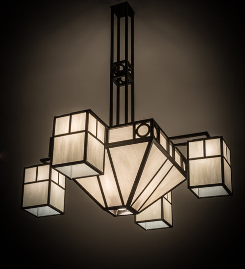 Meyda Lighting Mission Chic 60" 13-Light Oil Rubbed Bronze Chandelier With White Art Shade Glass