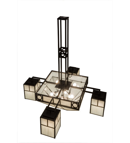 Meyda Lighting Mission Chic 60" 13-Light Oil Rubbed Bronze Chandelier With White Art Shade Glass