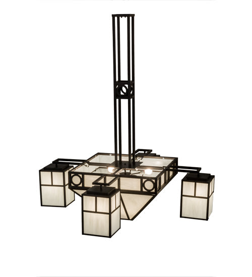 Meyda Lighting Mission Chic 60" 13-Light Oil Rubbed Bronze Chandelier With White Art Shade Glass