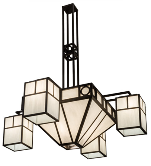 Meyda Lighting Mission Chic 60" 13-Light Oil Rubbed Bronze Chandelier With White Art Shade Glass
