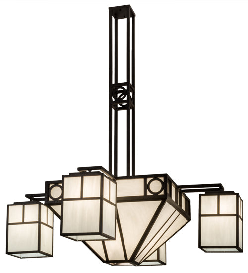 Meyda Lighting Mission Chic 60" 13-Light Oil Rubbed Bronze Chandelier With White Art Shade Glass