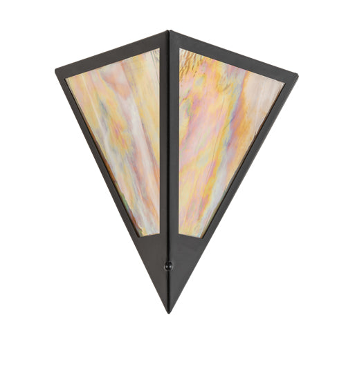 Meyda Lighting Mission Point 14" Textured Black Wall Sconce With Beige Iridiscent Shade Glass