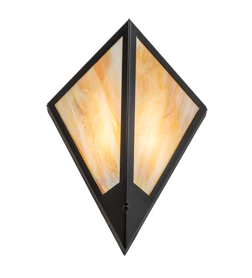 Meyda Lighting Mission Point 14" Textured Black Wall Sconce With Beige Iridiscent Shade Glass