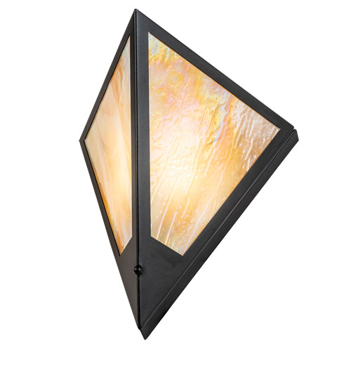 Meyda Lighting Mission Point 14" Textured Black Wall Sconce With Beige Iridiscent Shade Glass