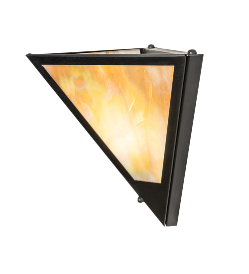 Meyda Lighting Mission Point 14" Textured Black Wall Sconce With Beige Iridiscent Shade Glass