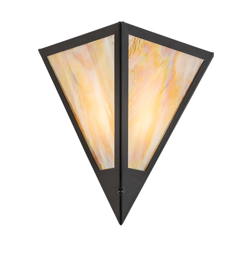 Meyda Lighting Mission Point 14" Textured Black Wall Sconce With Beige Iridiscent Shade Glass