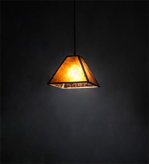 Meyda Lighting Mission Prime 14" Vintage Copper Prime Pendant Light With Amber Mica Shade Glass