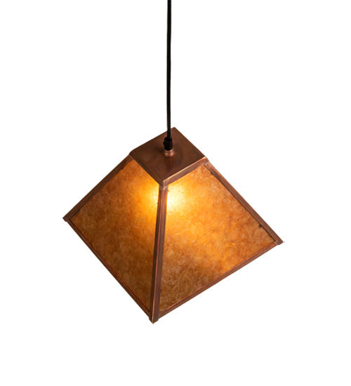 Meyda Lighting Mission Prime 14" Vintage Copper Prime Pendant Light With Amber Mica Shade Glass